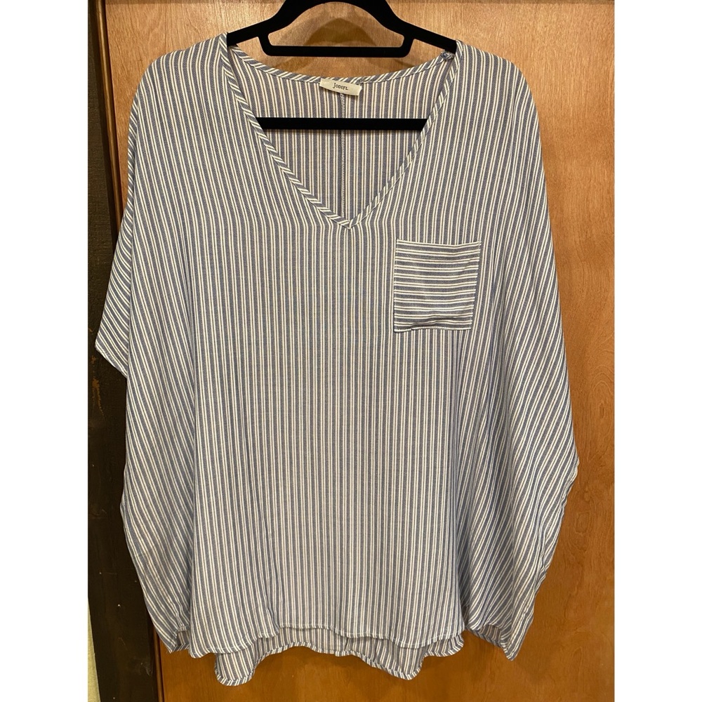 Jodifl Women Boxy Top - Medium Blue White Striped